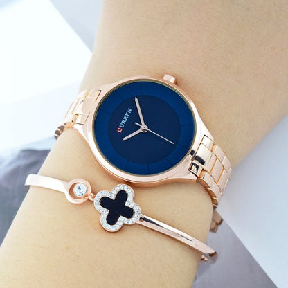 Curren C9015L Stainless Steel Analog Watch for Women - Rose Gold & Blue