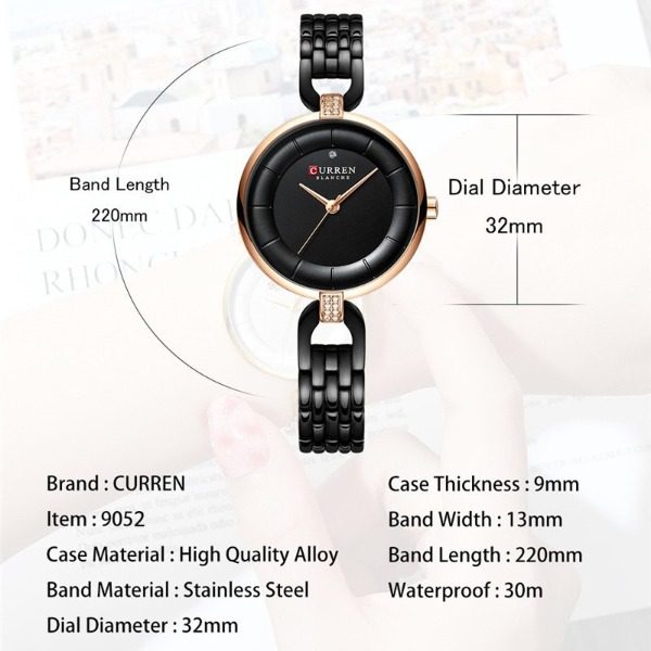 Curren 9052 Quartz Stainless Steel Watch for Women – Black