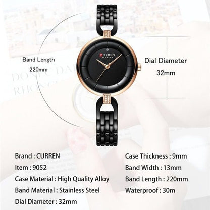 Curren 9052 Quartz Stainless Steel Watch for Women – Black