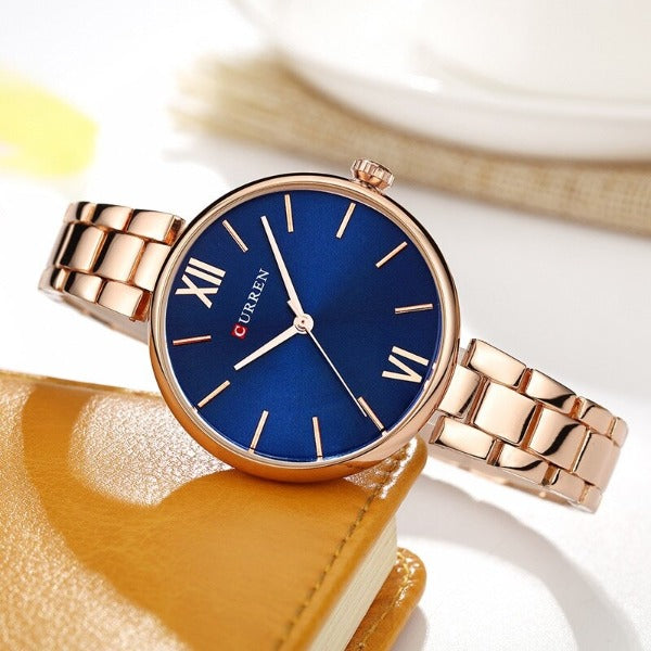 CURREN 9017 Luxury Brand Watch – For Women - Rose Gold & Blue