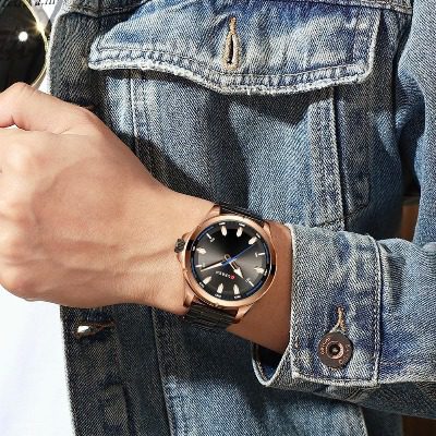 CURREN 8320 Business Series Stainless Steel Watch for Men - Black & Rose Gold
