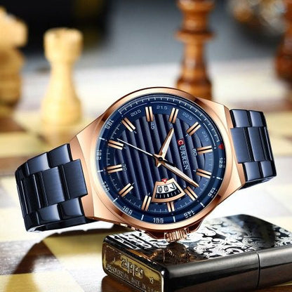 CURREN 8375 Stainless Steel Analog Watch For Men - Blue & Rose Gold