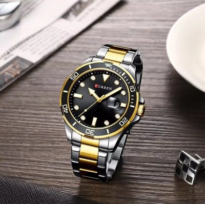 CURREN 8388 Chronograph Stainless Steel Watch for Men - Silver Gold & Black