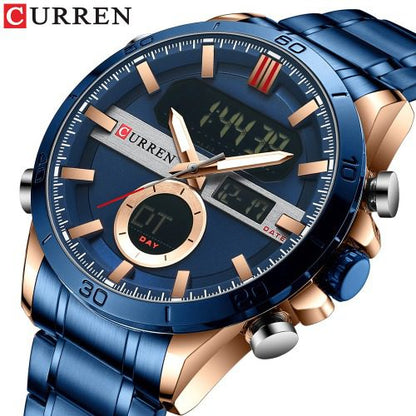 CURREN 8384 Quartz Analog Digital Stainless Steel Watch for Men - Blue