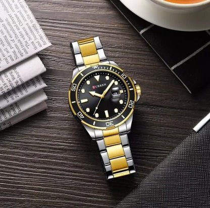 CURREN 8388 Chronograph Stainless Steel Watch for Men - Silver Gold & Black