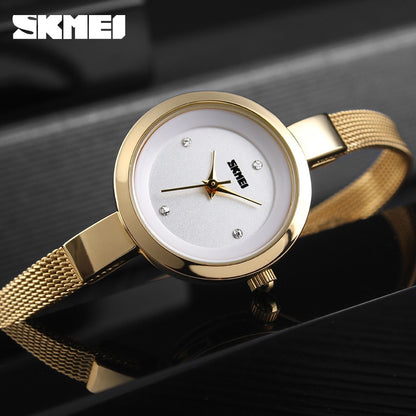 Skmei 1390 Luxury Stainless Steel Minimalist wristwatch for Women- Gold