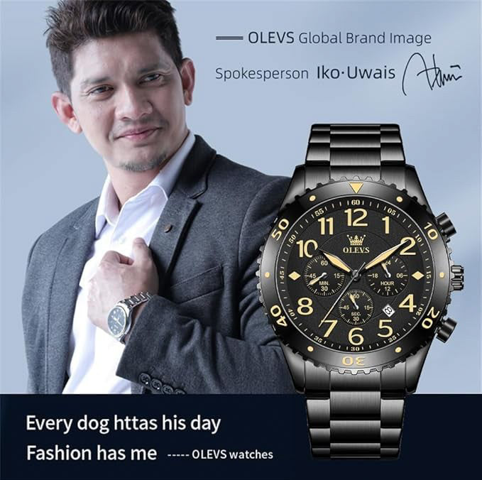 OLEVS 9969 Geneva Luxury Active Chronograph Fashion Quartz Watch- Black