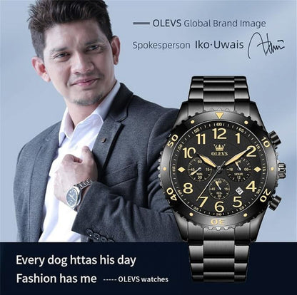 OLEVS 9969 Geneva Luxury Active Chronograph Fashion Quartz Watch- Black
