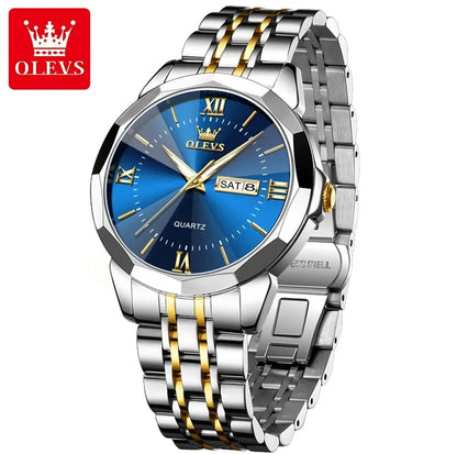 Olevs 9989 Diamond Cart luminous Fashion stainless steel Quartz Watch- Silver blue