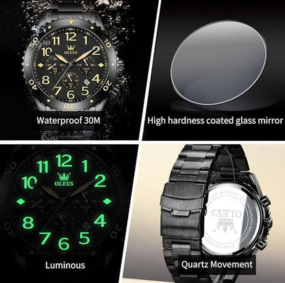 OLEVS 9969 Geneva Luxury Active Chronograph Fashion Quartz Watch- Black