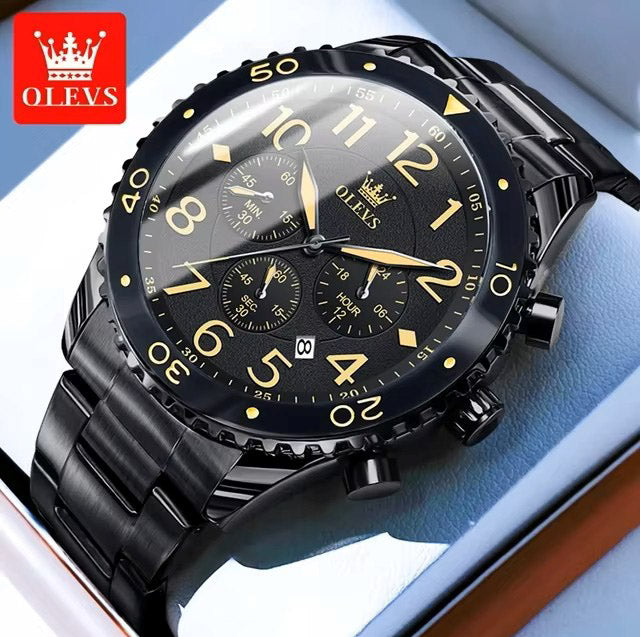 OLEVS 9969 Geneva Luxury Active Chronograph Fashion Quartz Watch- Black