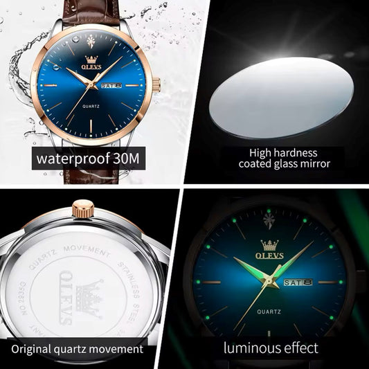 Olevs 2935 Belt Band Quartz Watch for Men - Chocolate & Blue