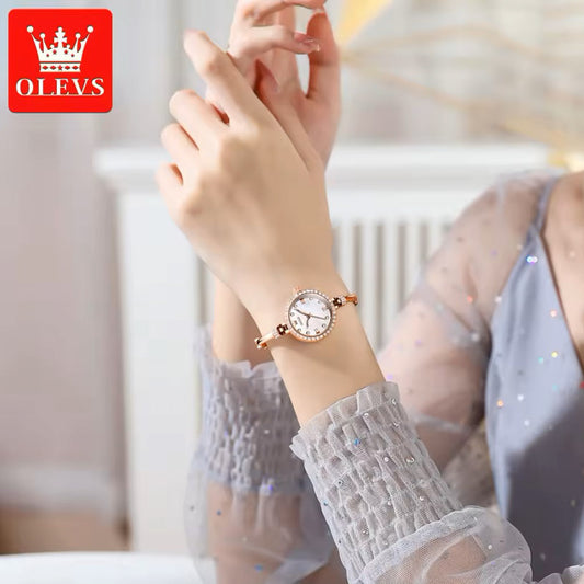 OLEVS 5585 Luxury Design Quartz Watch - Rose Gold & Silver