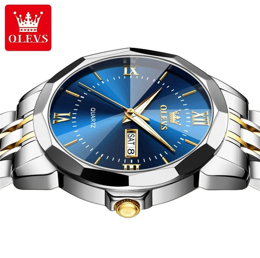 Olevs 9989 Diamond Cart luminous Fashion stainless steel Quartz Watch- Silver blue