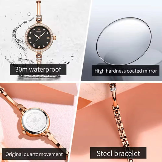 OLEVS 5585 Luxury Design Quartz Watch - Rose Gold & Black