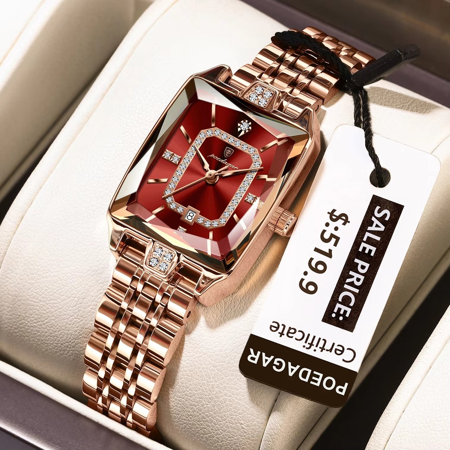 POEDAGAR 785 Unique Design Luxury Quartz Ladies Watch- Red